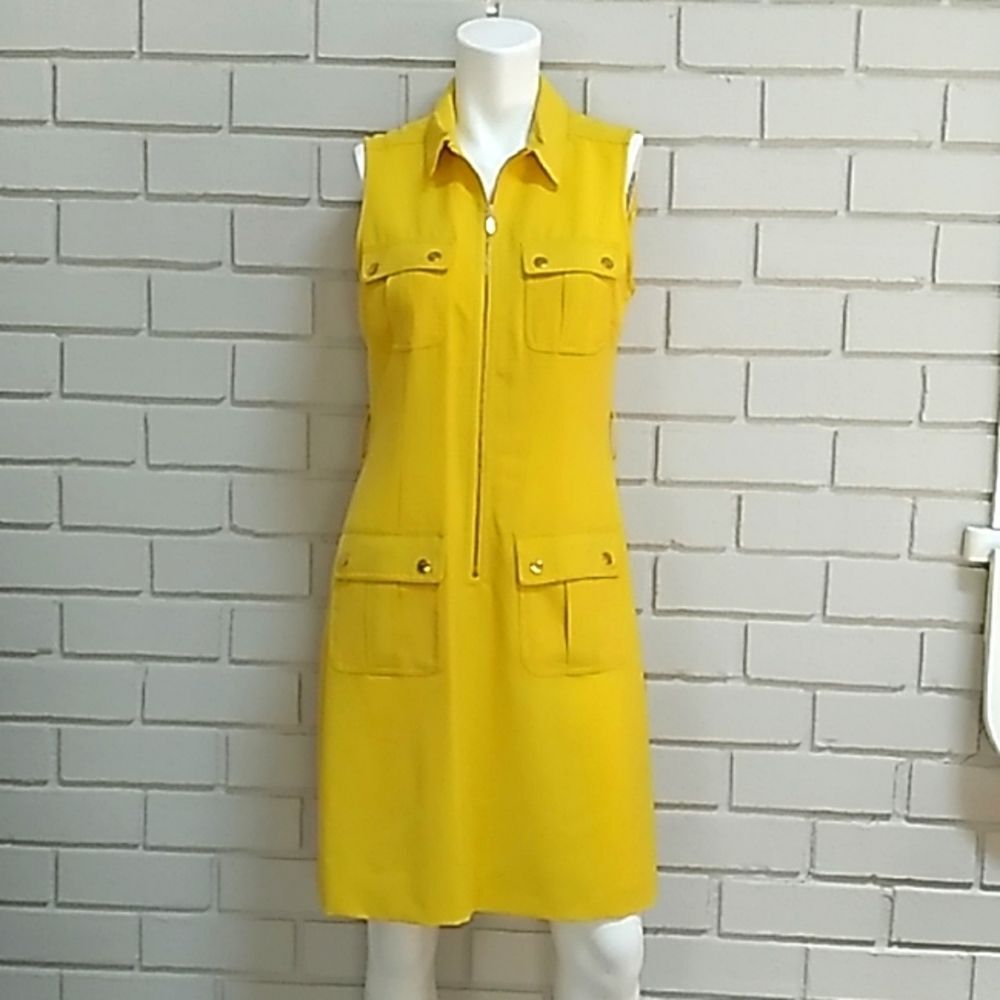 Sharagano Yellow Sleeveless Midi Dress